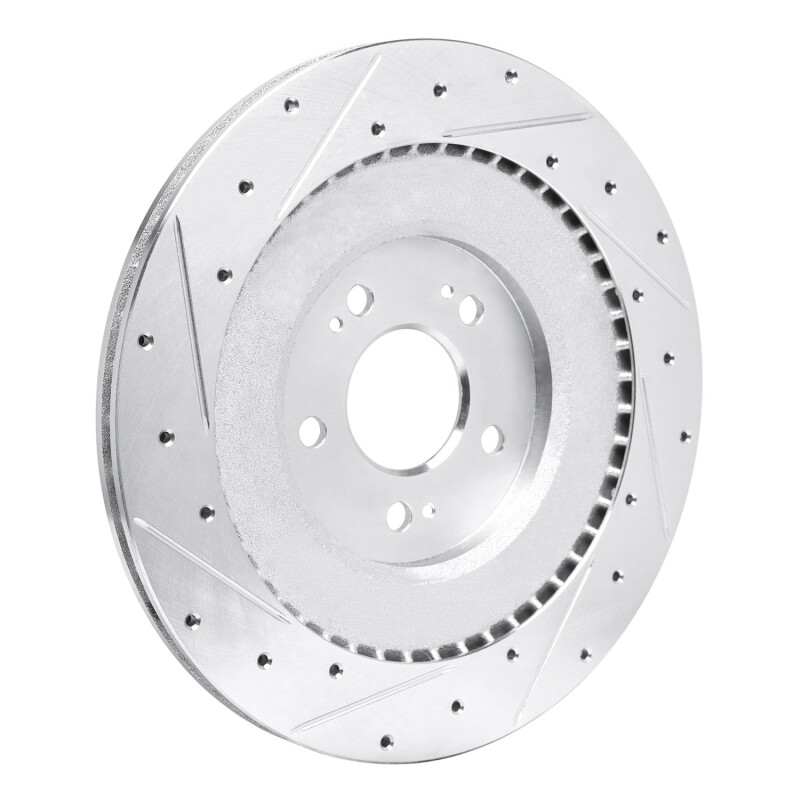 Genesis G80 Brake Rotor (1) - Rear Right - R1 Concepts - Drilled & Slotted - Silver - `21-`26